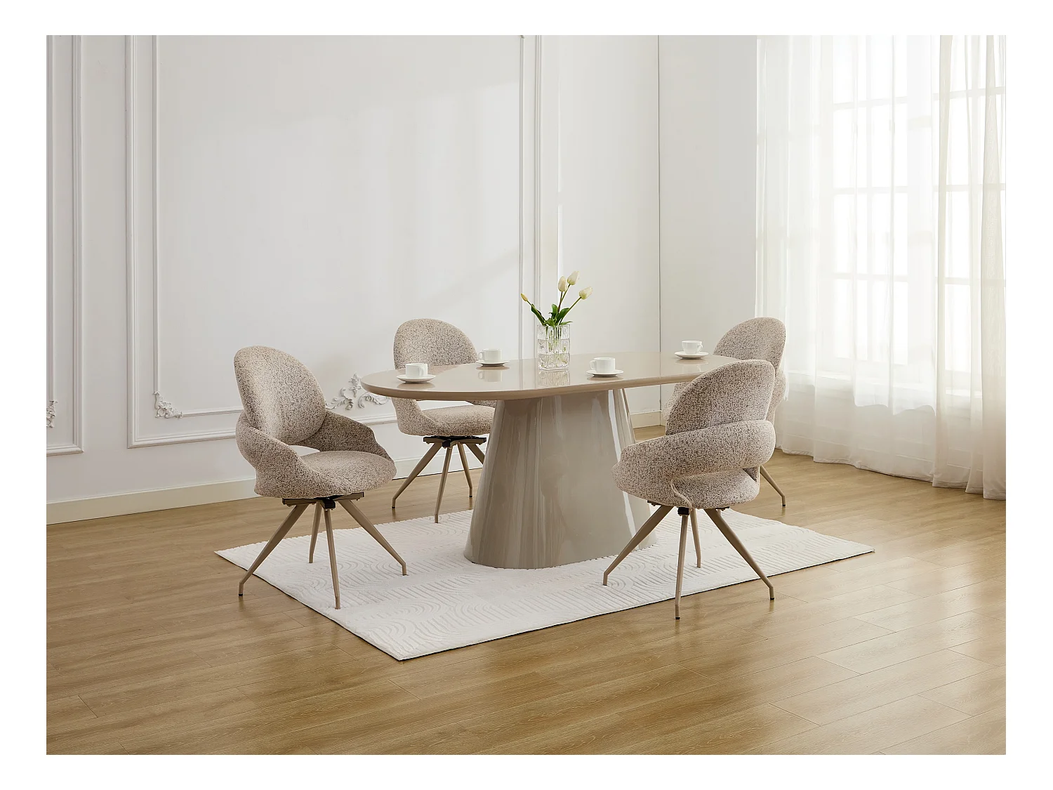 Lot de 6 chaises pivotantes en tissu tweed et métal taupe - Crème - VALIANA