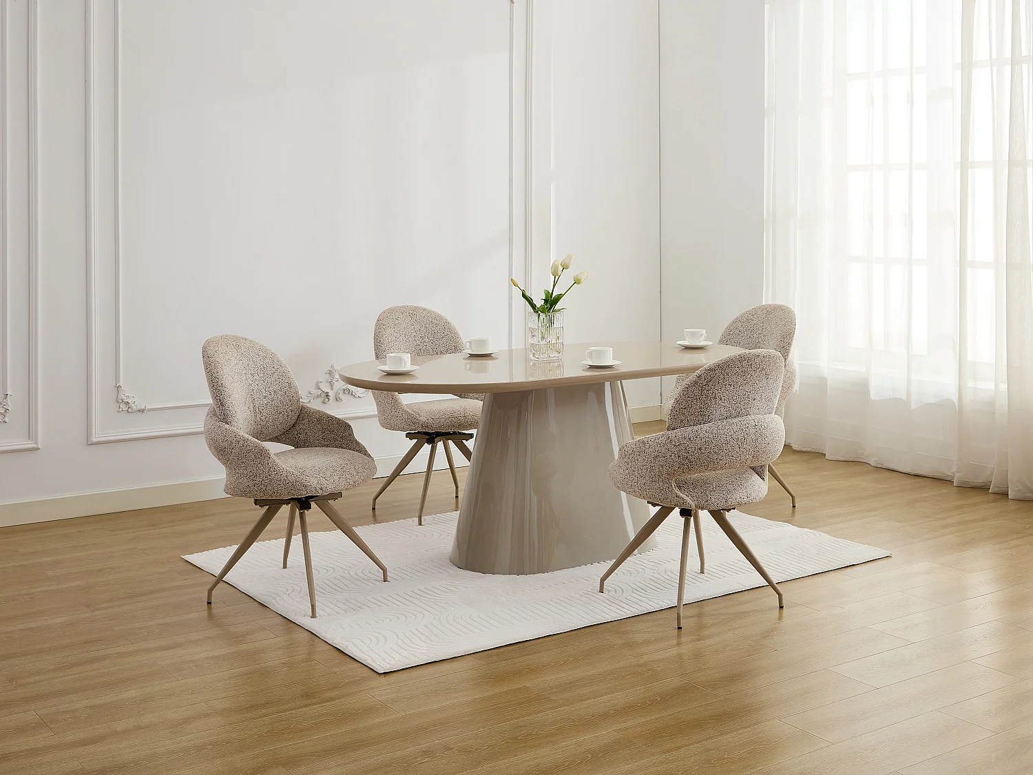 Lot de 6 chaises pivotantes en tissu tweed et métal taupe - Crème - VALIANA