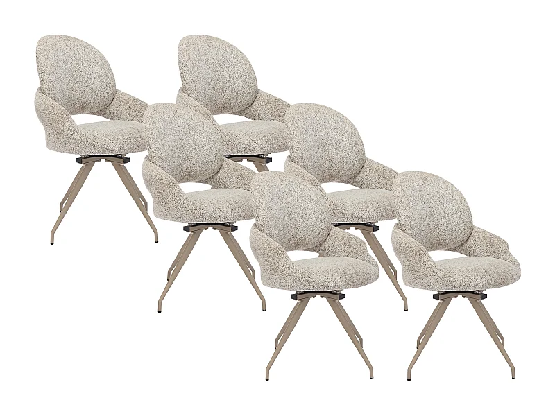 Set van 6 draaistoelen in tweed en taupe metaal - Crème - VALIANA