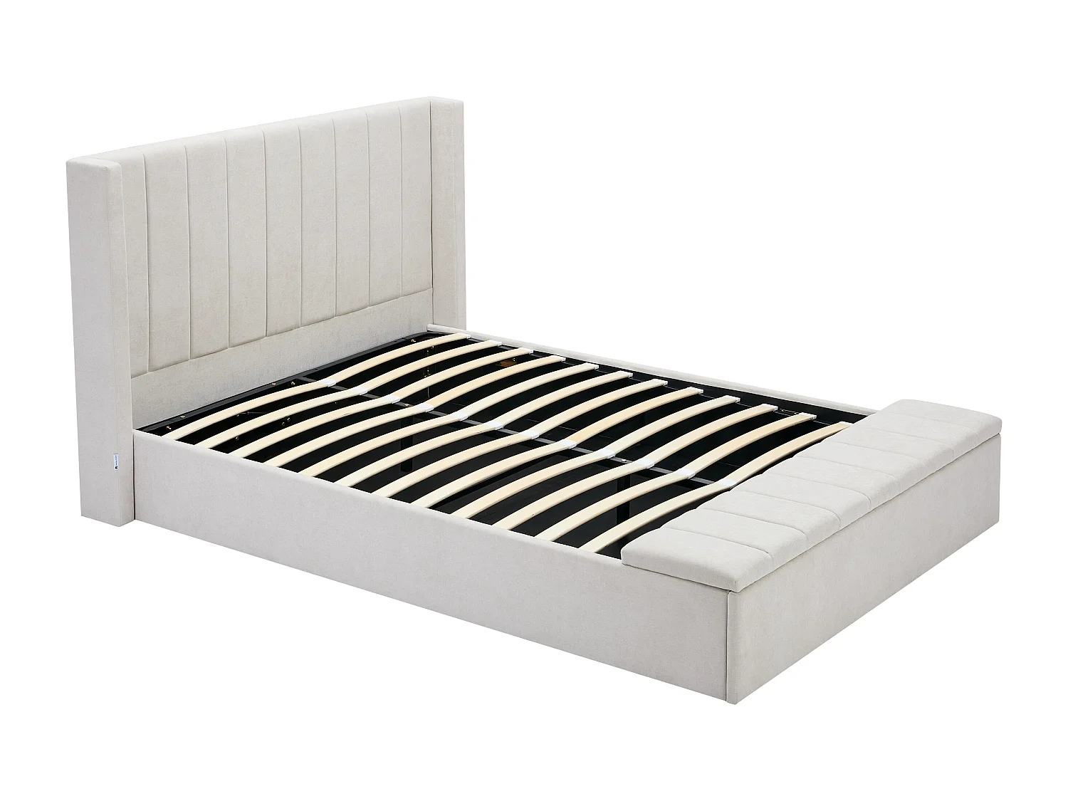 Lit coffre 140 x 190 cm avec banc - Tissu - Beige + Matelas - DOUINO