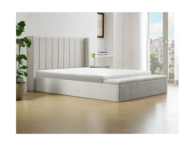 Letto con contenitore 160 x 200 cm con panca Tessuto Beige + Materasso - DOUINO