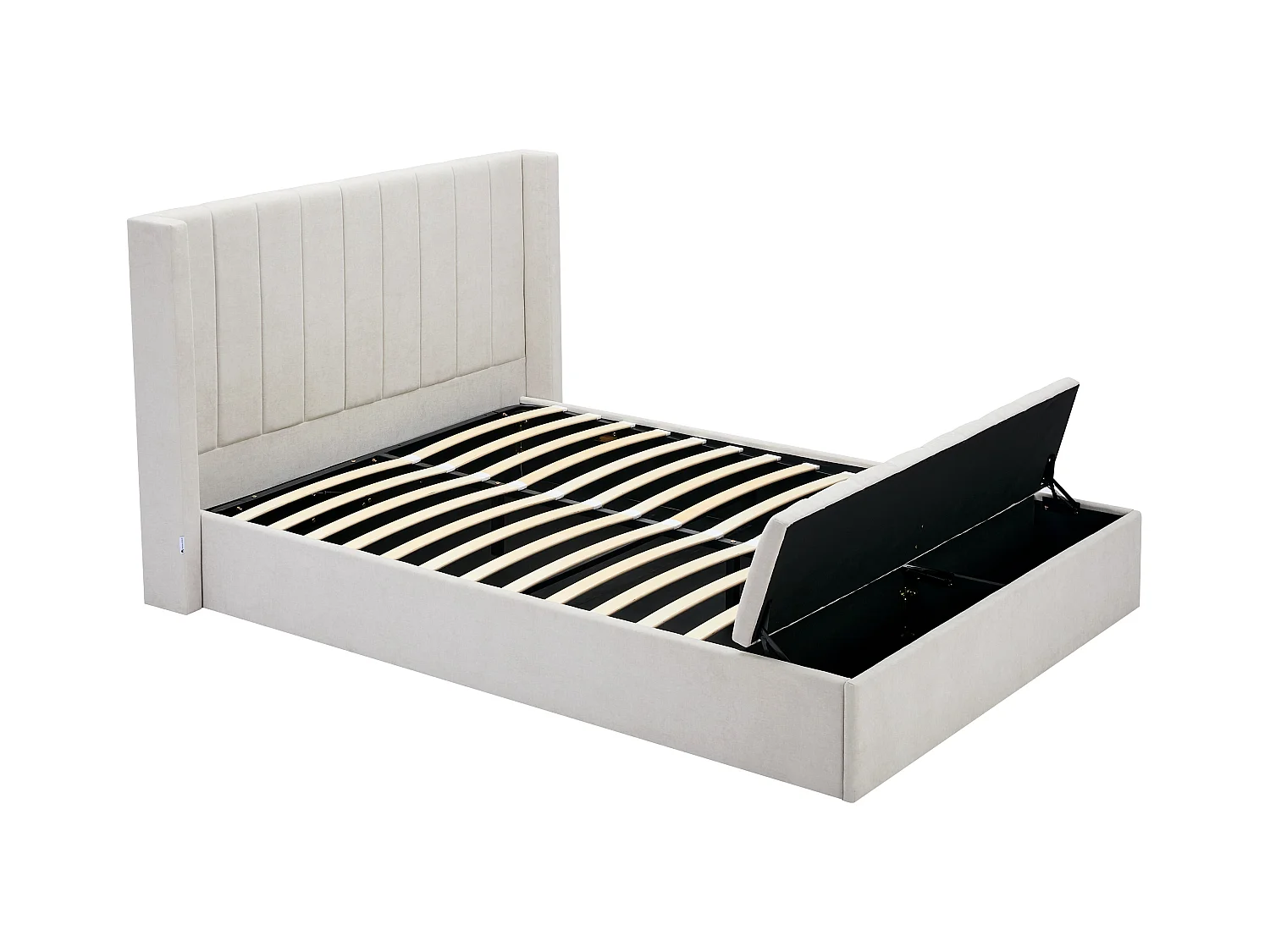 Bed met opbergruimte 160 x 200 cm met bankje - Stof - Beige + matras - DOUINO