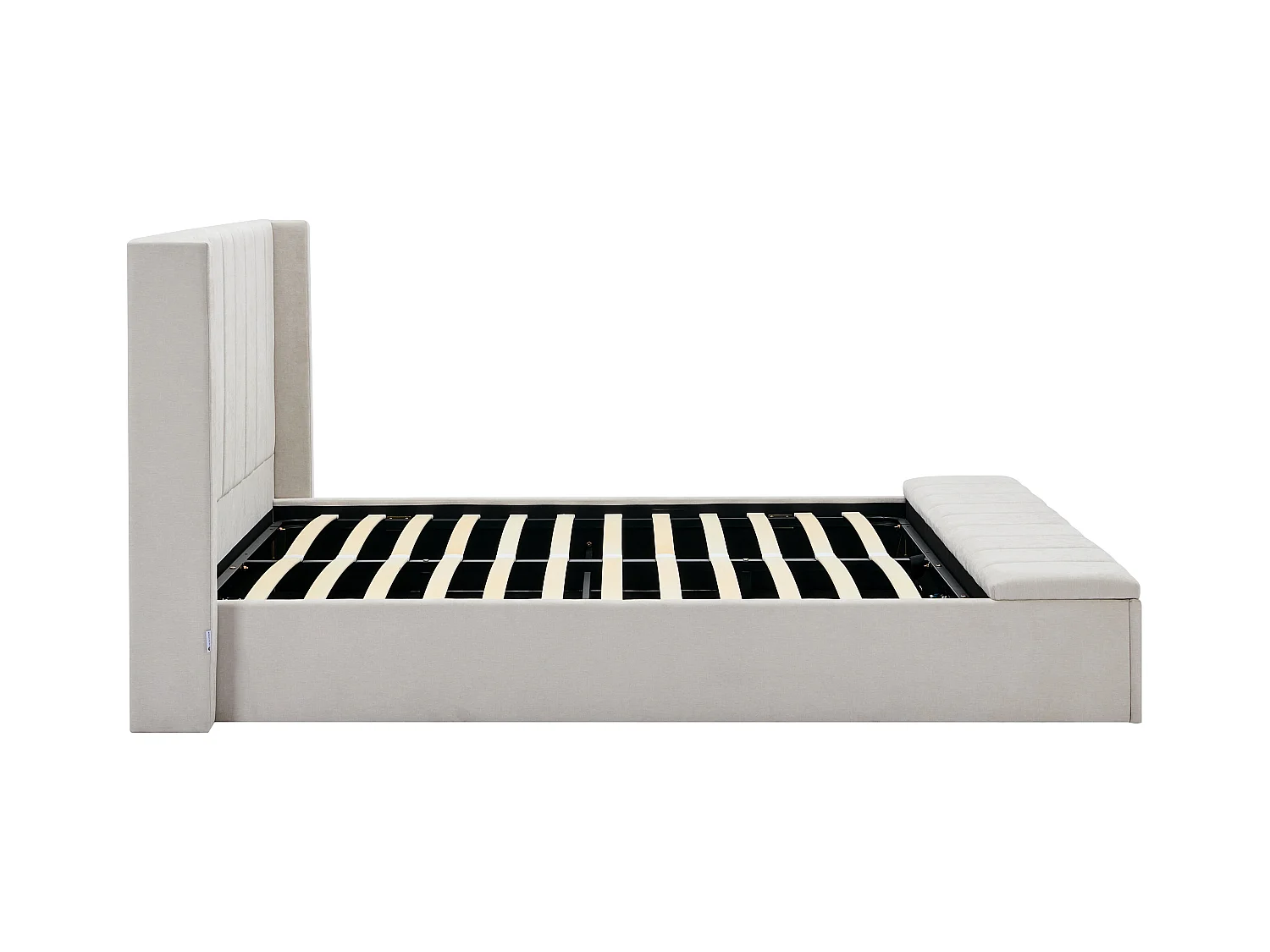 Lit coffre 160 x 200 cm avec banc - Tissu - Beige + Matelas - DOUINO