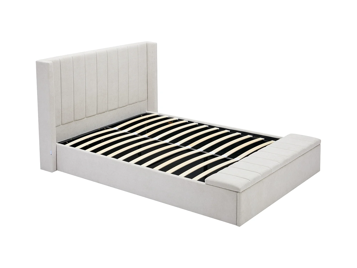 Lit coffre 160 x 200 cm avec banc - Tissu - Beige + Matelas - DOUINO
