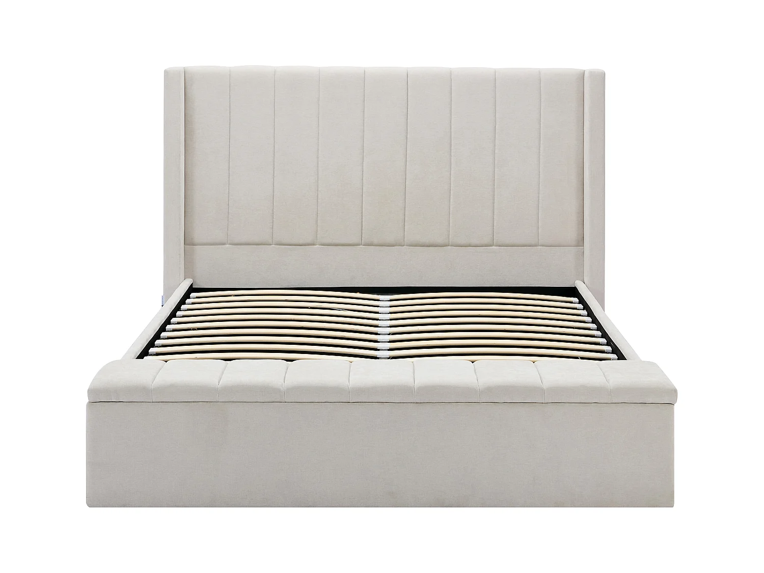 Lit coffre 160 x 200 cm avec banc - Tissu - Beige + Matelas - DOUINO