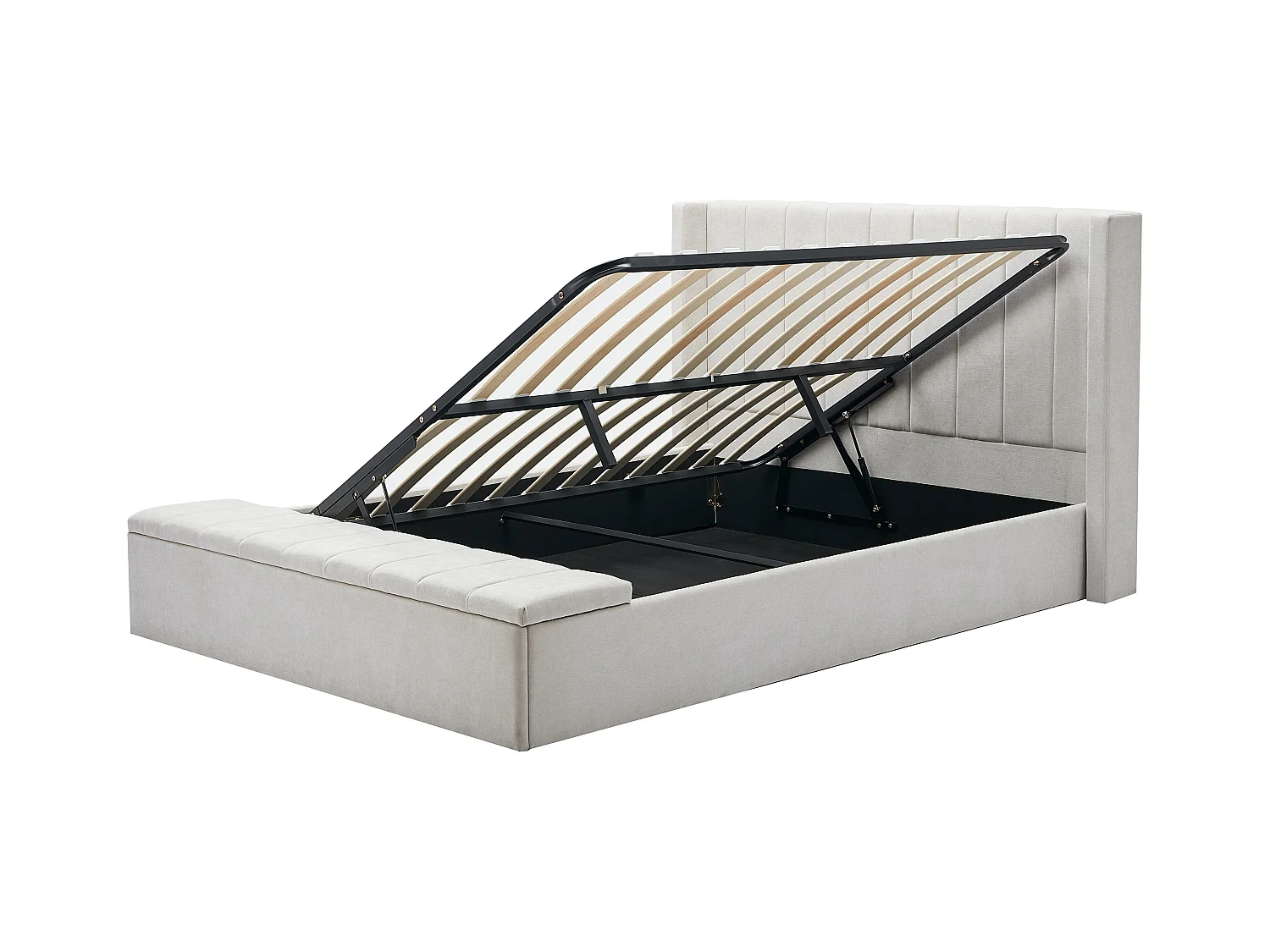 Lit coffre 160 x 200 cm avec banc - Tissu - Beige + Matelas - DOUINO