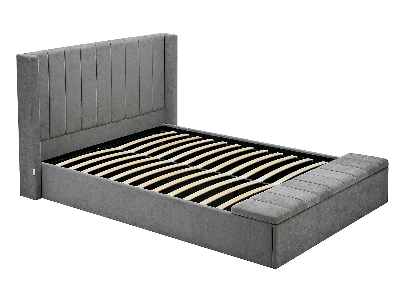 Łóżko ze skrzynią i ławką 180 x 200 cm - Tkanina - Beżowy + Materac - DOUINO