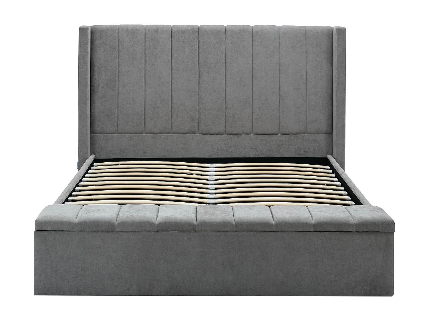Lit coffre 140 x 190 cm avec banc - Tissu - Gris + Matelas - DOUINO