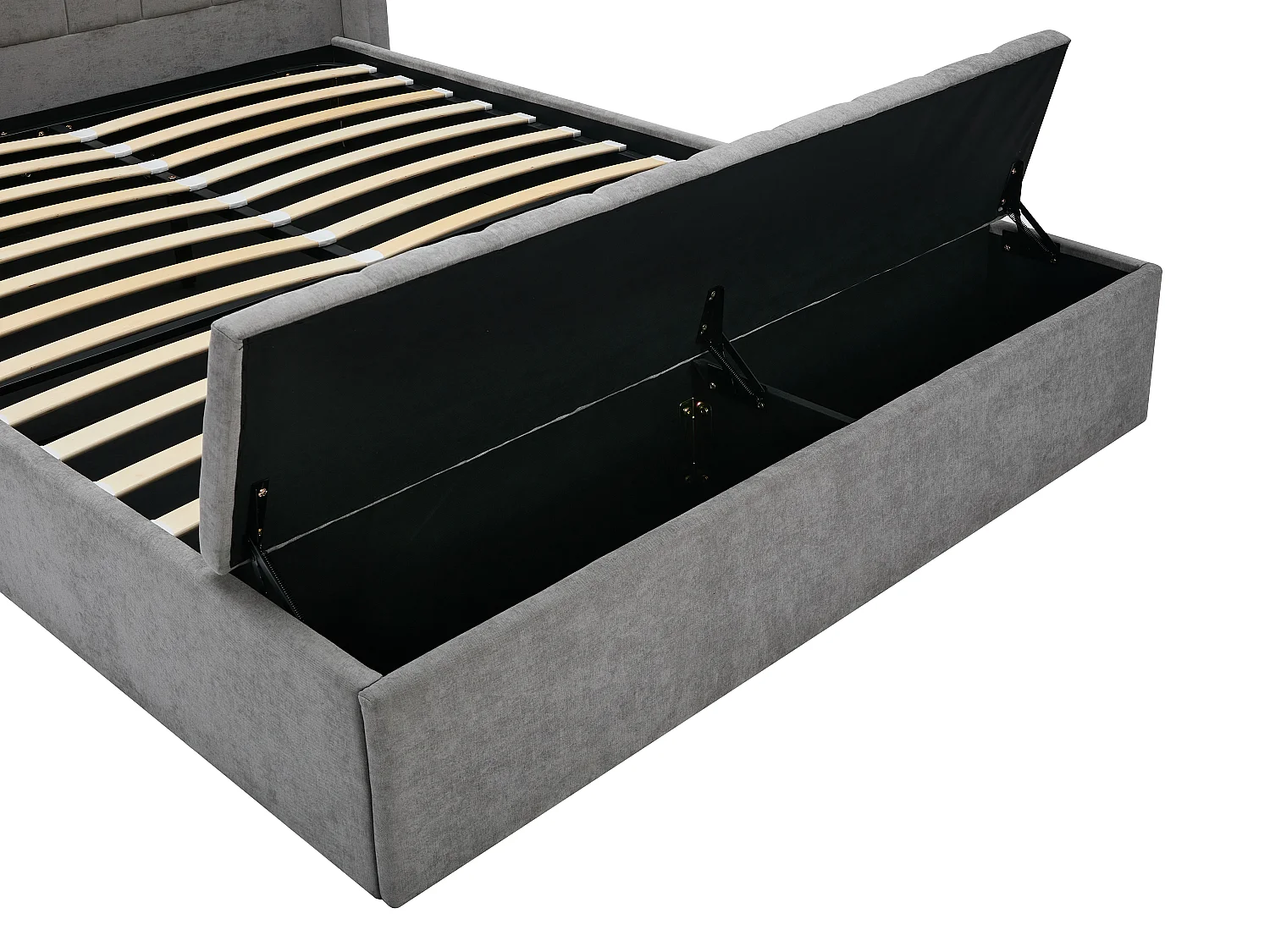 Cama com espaço de arrumação 160x200 cm com banco tecido cinza + colchão - DOUINO