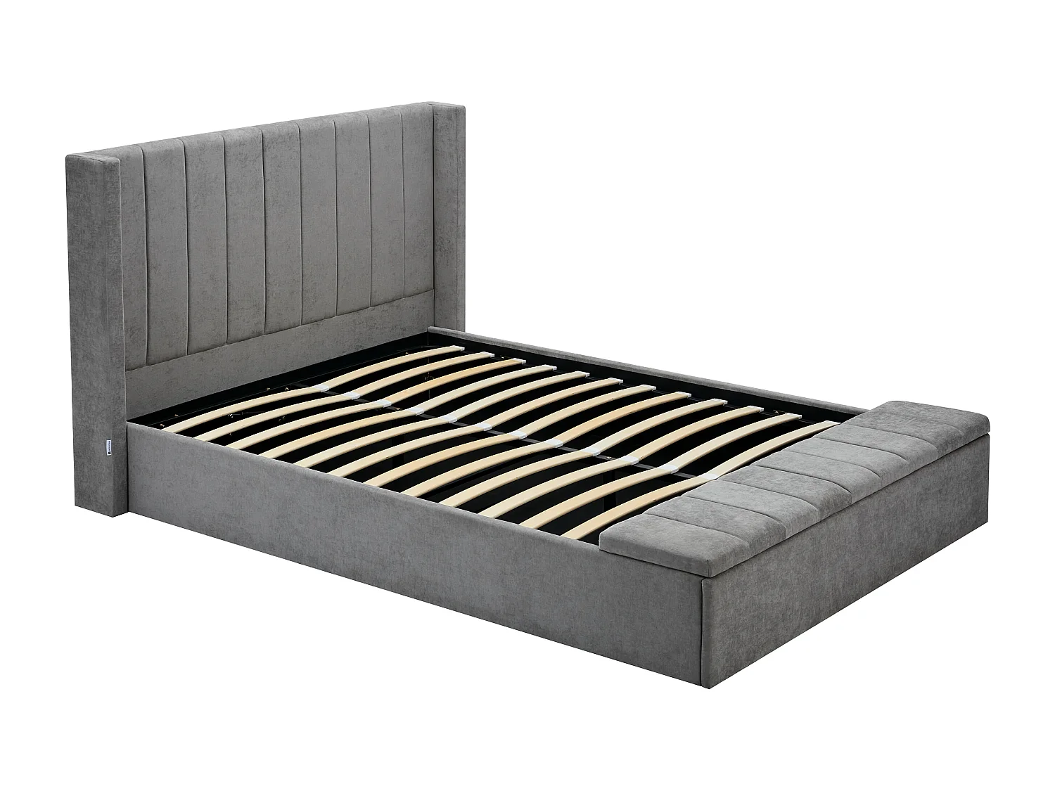 Lit coffre 160 x 200 cm avec banc - Tissu - Gris + Matelas - DOUINO