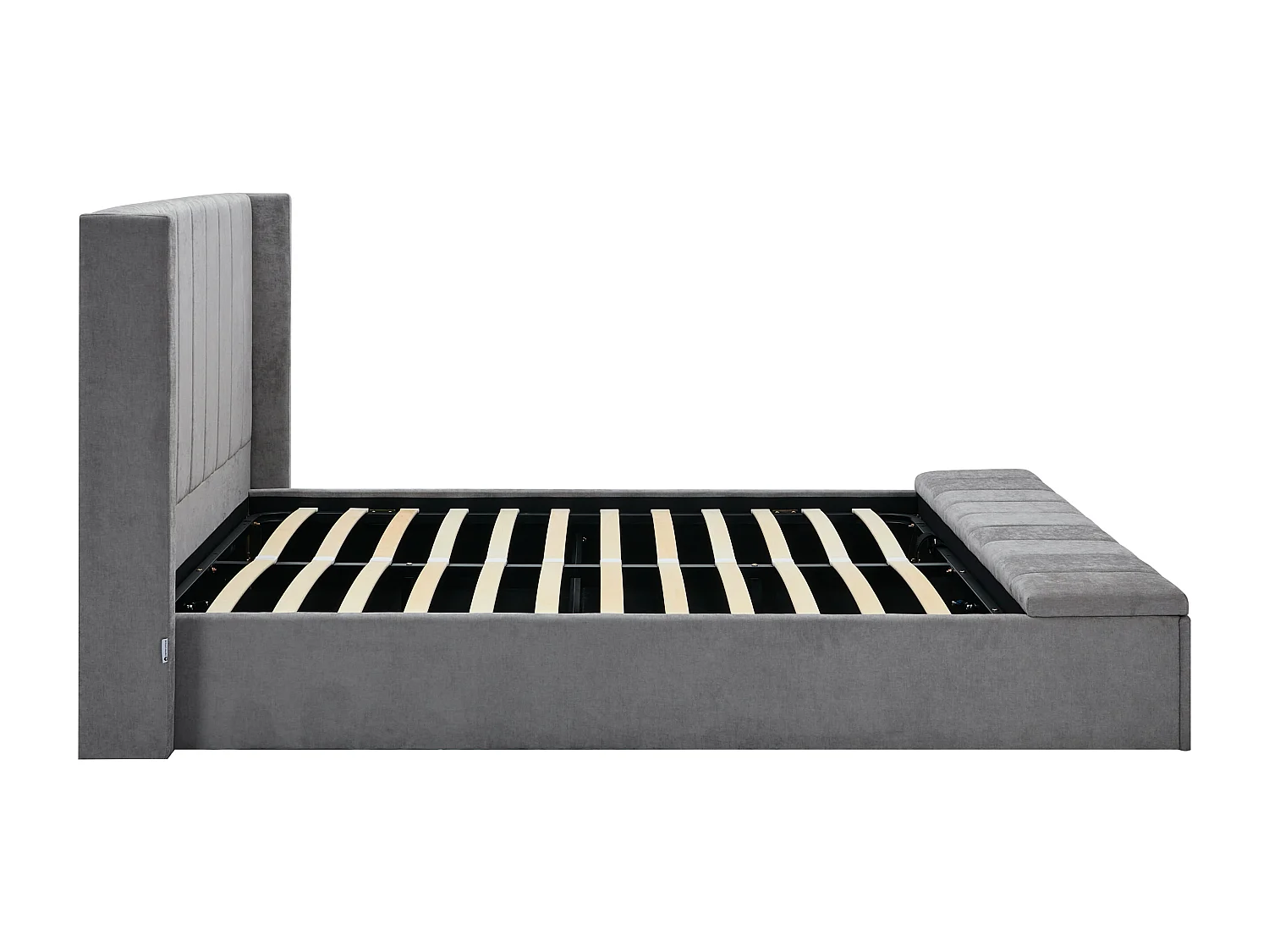 Lit coffre 160 x 200 cm avec banc - Tissu - Gris + Matelas - DOUINO