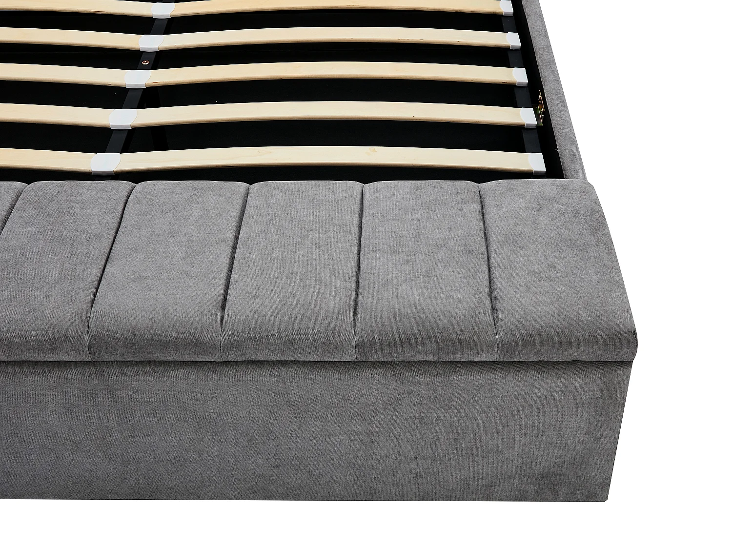 Lit coffre 160 x 200 cm avec banc - Tissu - Gris + Matelas - DOUINO