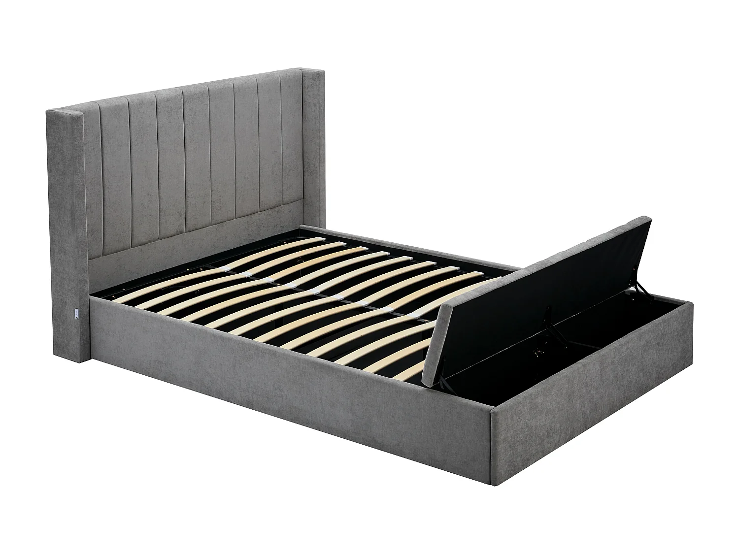 Bed met opbergruimte 180 x 200 cm met bankje - Stof - Grijs + matras - DOUINO