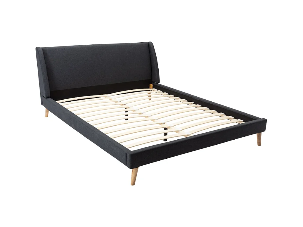 Lit scandinave 180 x 200 cm - Tissu - Gris anthracite + Matelas - BENEDICTE