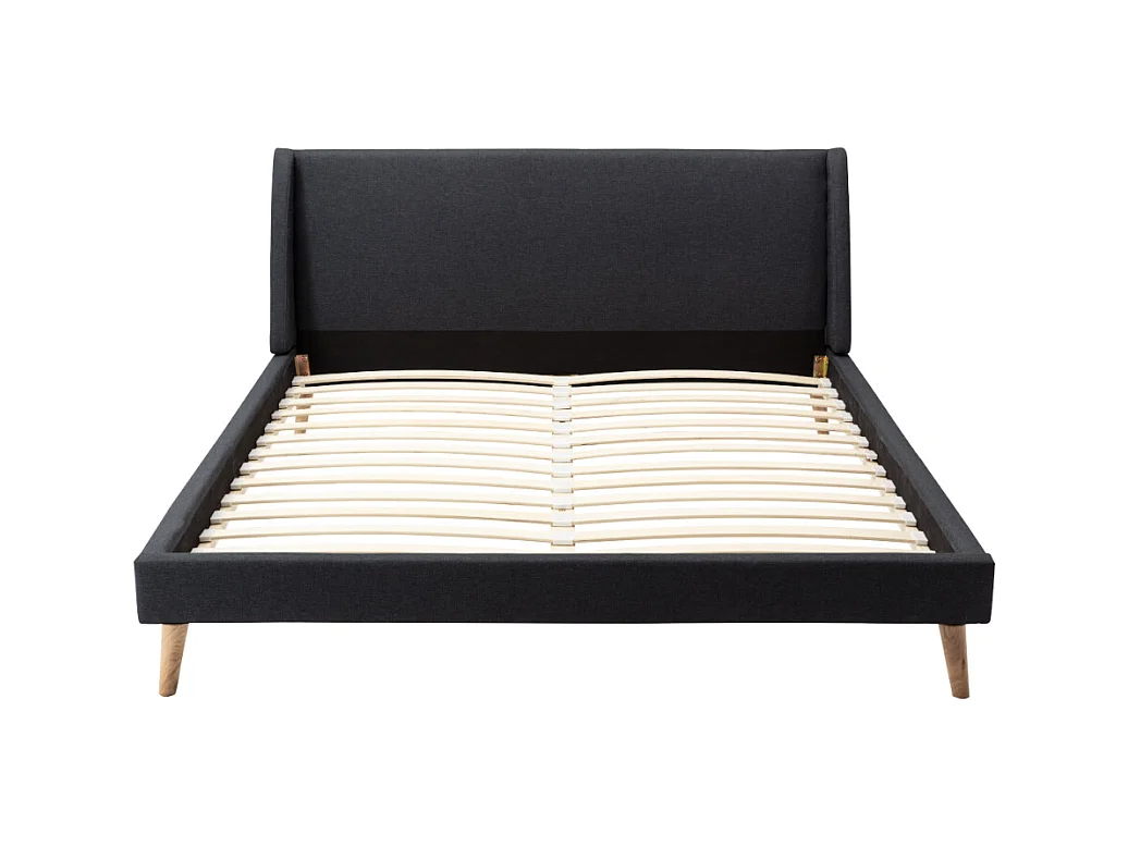 Bett + Matratze - Skandinavischer Stil - 180 x 200 cm - Stoff - Anthrazitgrau - BENEDICTE