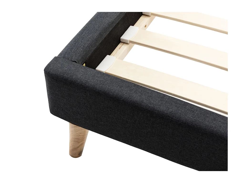 Bett + Matratze - Skandinavischer Stil - 180 x 200 cm - Stoff - Anthrazitgrau - BENEDICTE