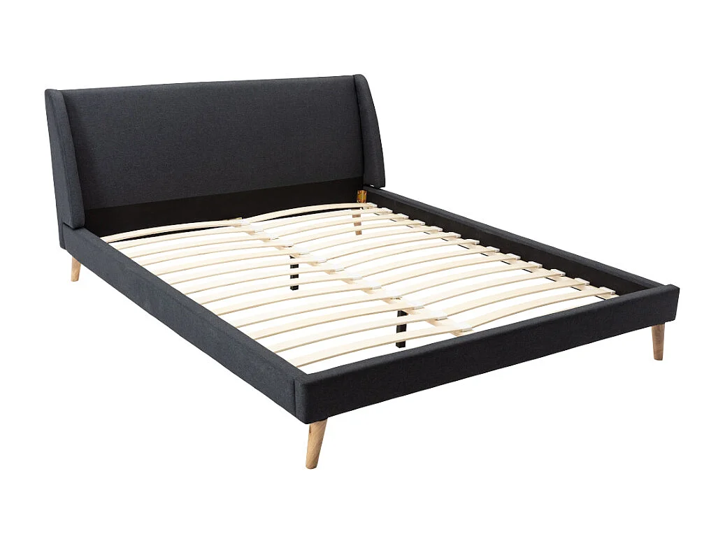 Bett + Matratze - Skandinavischer Stil - 180 x 200 cm - Stoff - Anthrazitgrau - BENEDICTE