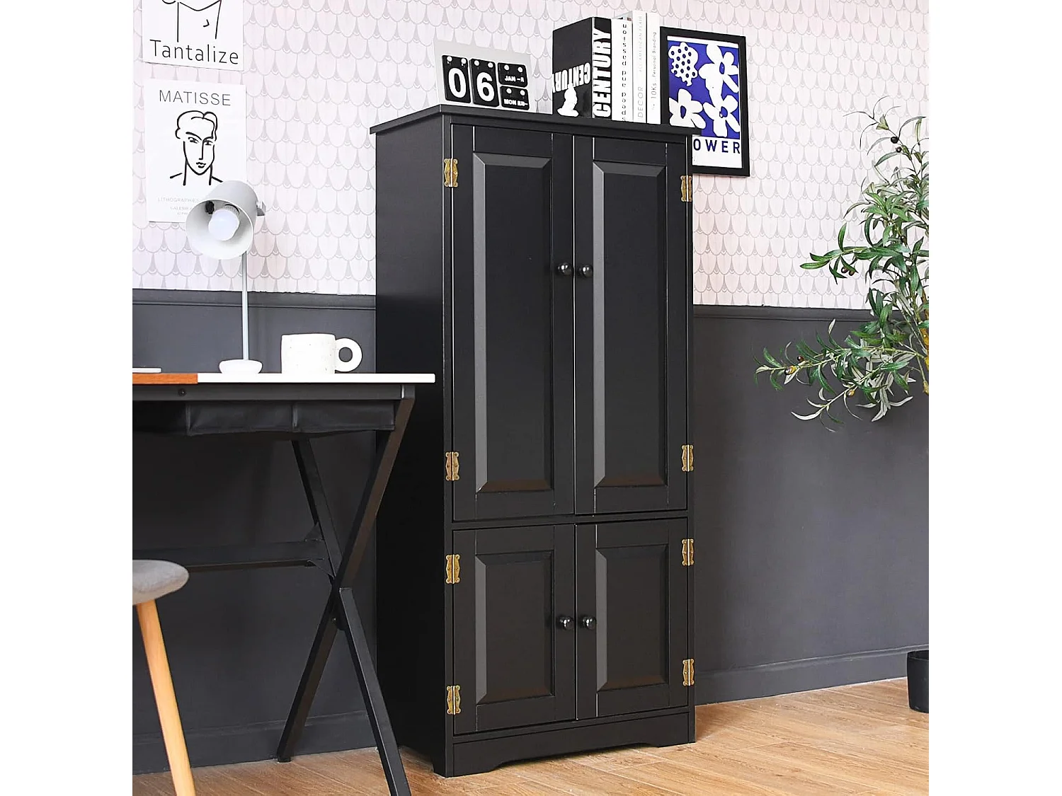 Armoire de Rangement Vintage en MDF avec 2 Étagères Réglables sur 5 Positions et Dispositif Anti-Dumping, 58,5 x 31,5 x 123 cm, pour Salon, Chambre, Bureau (Noir)