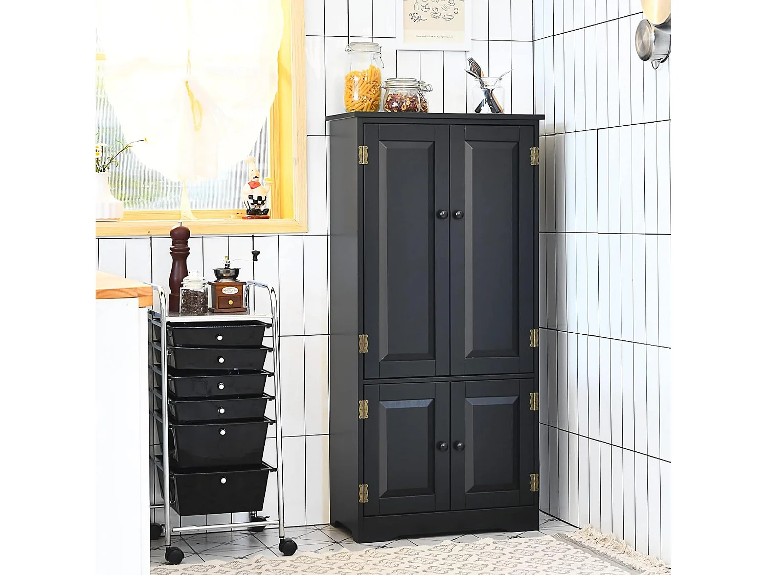 Armoire de Rangement Vintage en MDF avec 2 Étagères Réglables sur 5 Positions et Dispositif Anti-Dumping, 58,5 x 31,5 x 123 cm, pour Salon, Chambre, Bureau (Noir)