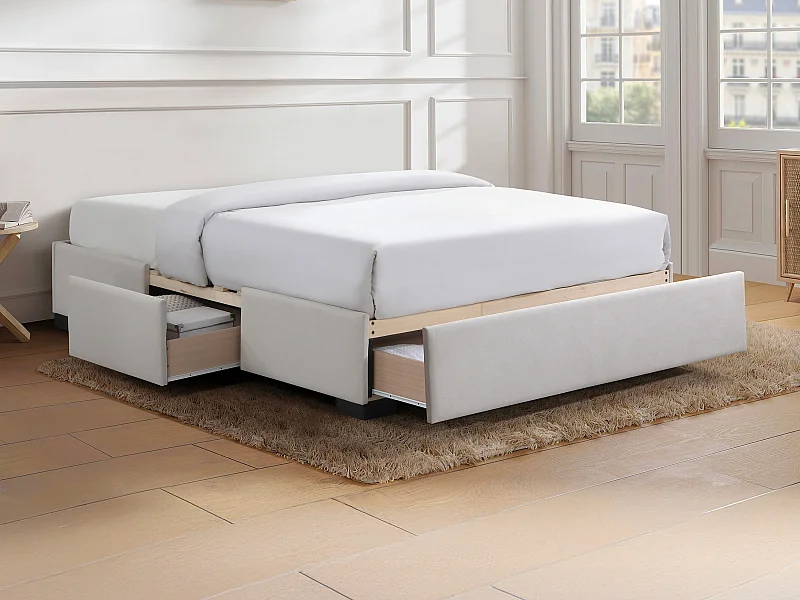 Bettgestell mit Schubladen 140 x 190 cm - Stoff - Beige - KOLANE von YSMÉE