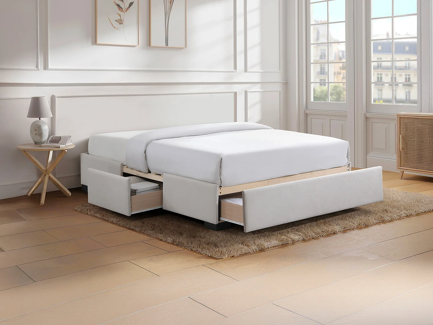 Sengeramme med skuffer 180 x 200 cm - Beige stof - KOLANE fra YSMÉE