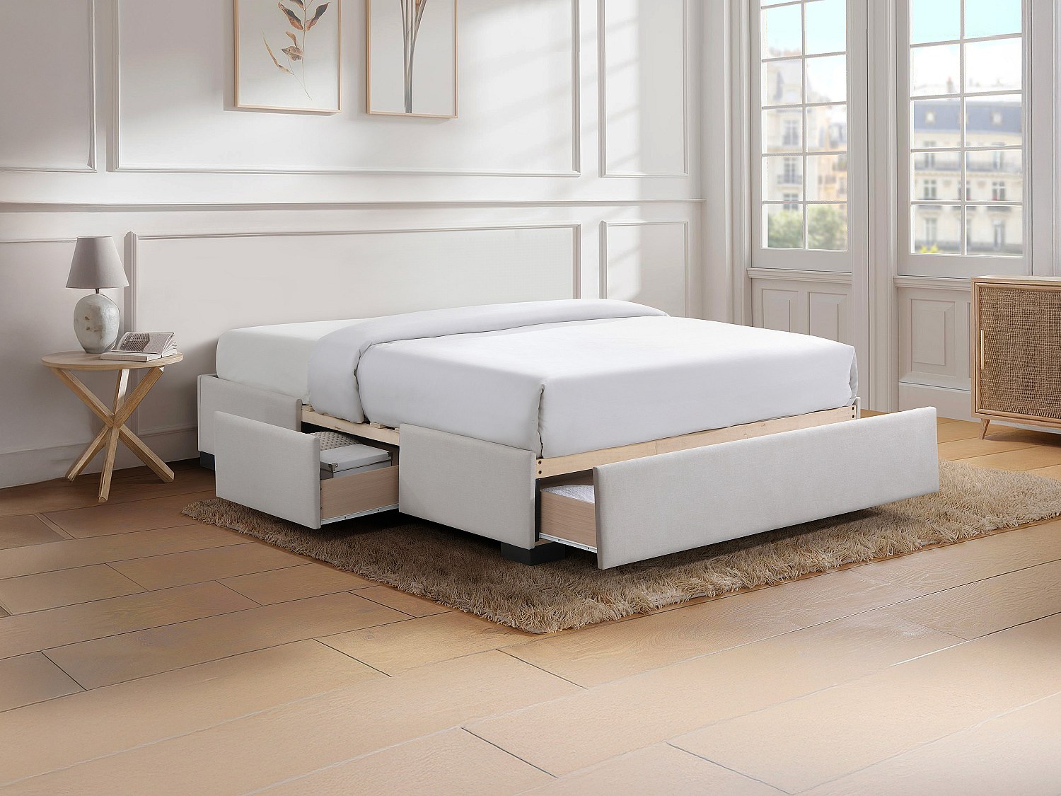 Bettgestell mit Schubladen 180 x 200 cm - Stoff - Beige - KOLANE von YSMÉE günstig online kaufen