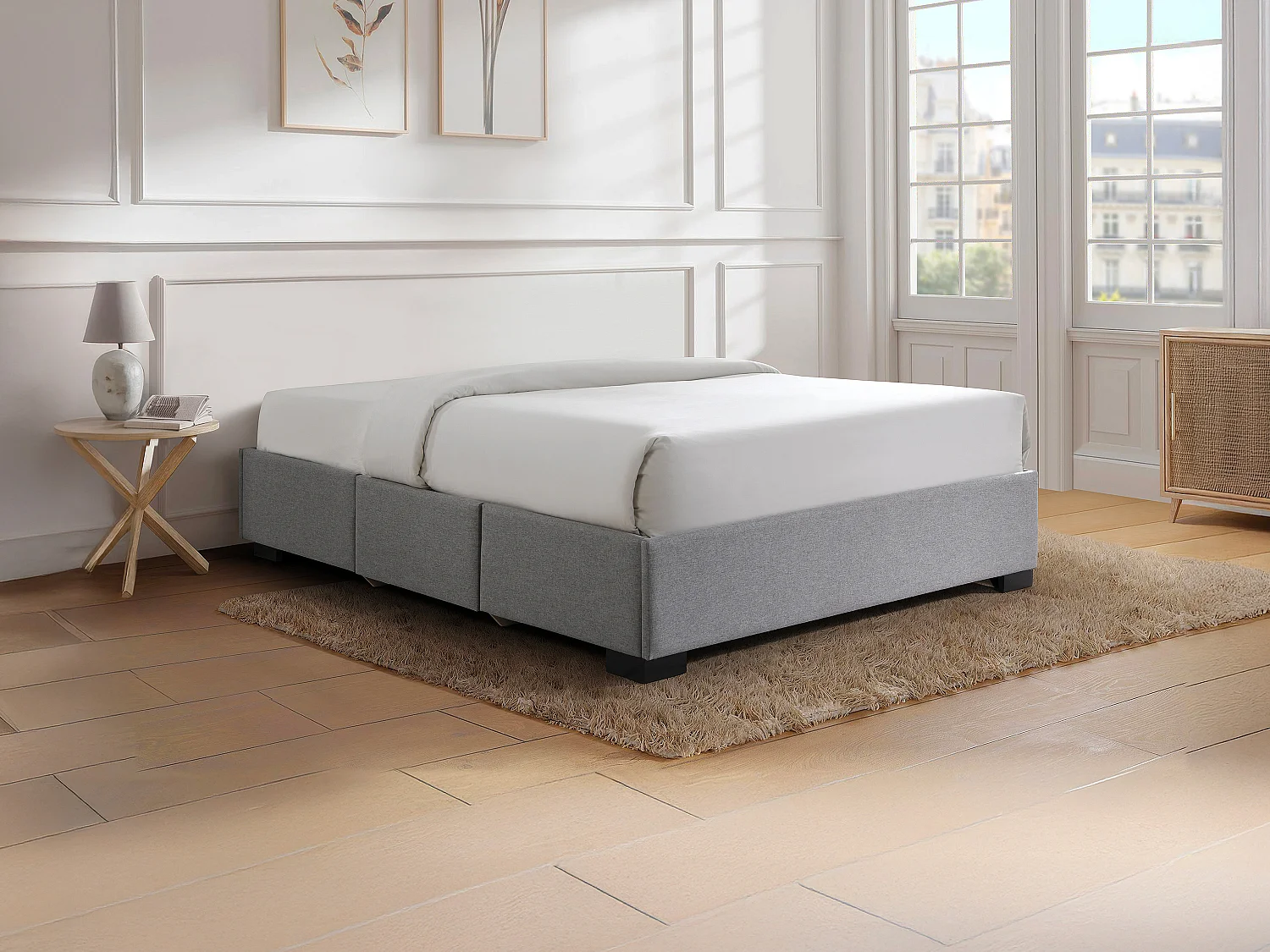 Somier con cajones 140 x 190 cm - Tejido gris - KOLANE de YSMÉE