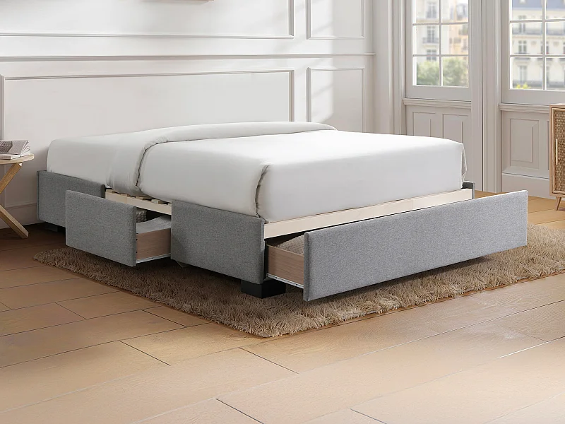 Bettgestell mit Schubladen 160 x 200 cm - Stoff - Grau - KOLANE von YSMÉE