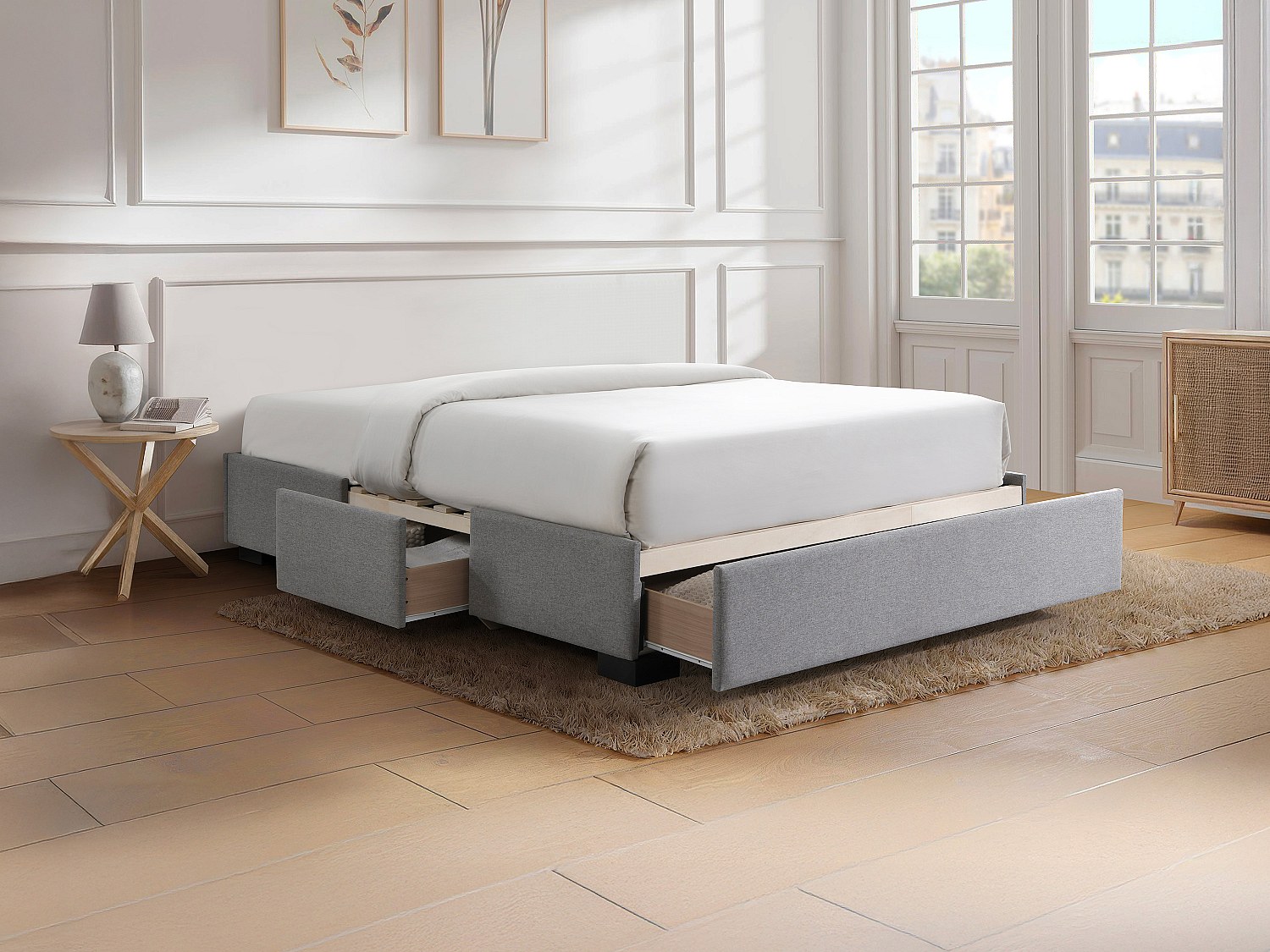Bettgestell mit Schubladen 160 x 200 cm - Stoff - Grau - KOLANE von YSMÉE günstig online kaufen