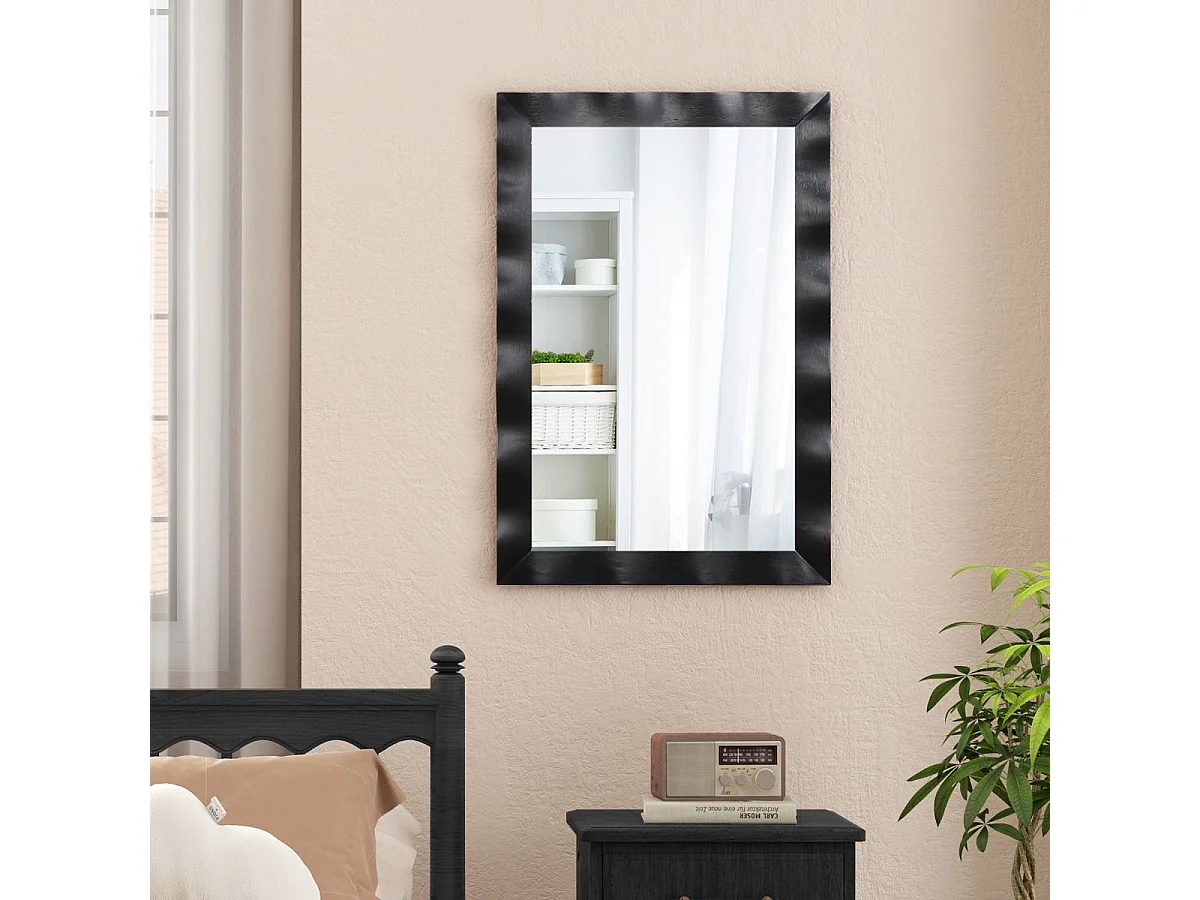 106×71,5 cm rechthoekige wandspiegel, rubberhouten frame, grote wandspiegel, verticaal en horizontaal hangend, decoratieve spiegel voor woonkamer, badkamer, slaapkamer (zwart)