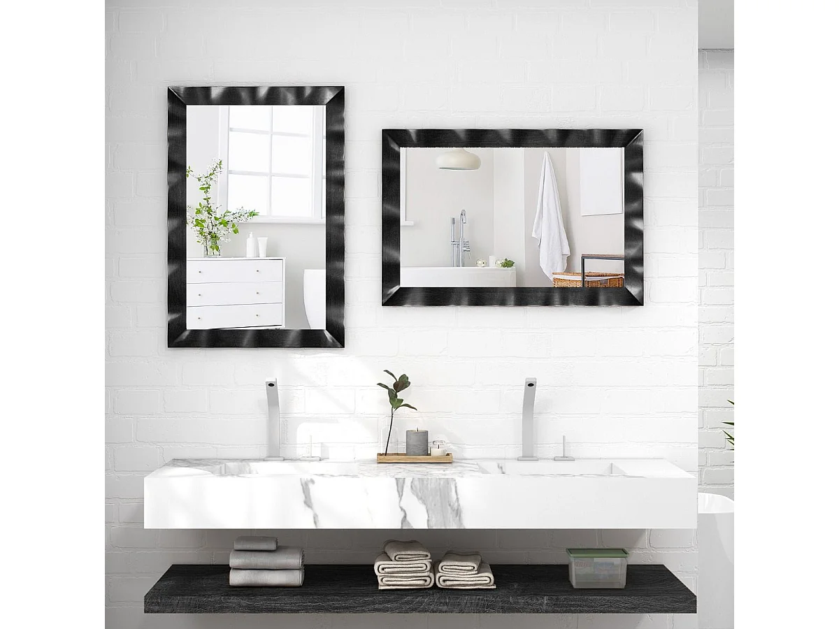 106×71,5 cm rechthoekige wandspiegel, rubberhouten frame, grote wandspiegel, verticaal en horizontaal hangend, decoratieve spiegel voor woonkamer, badkamer, slaapkamer (zwart)