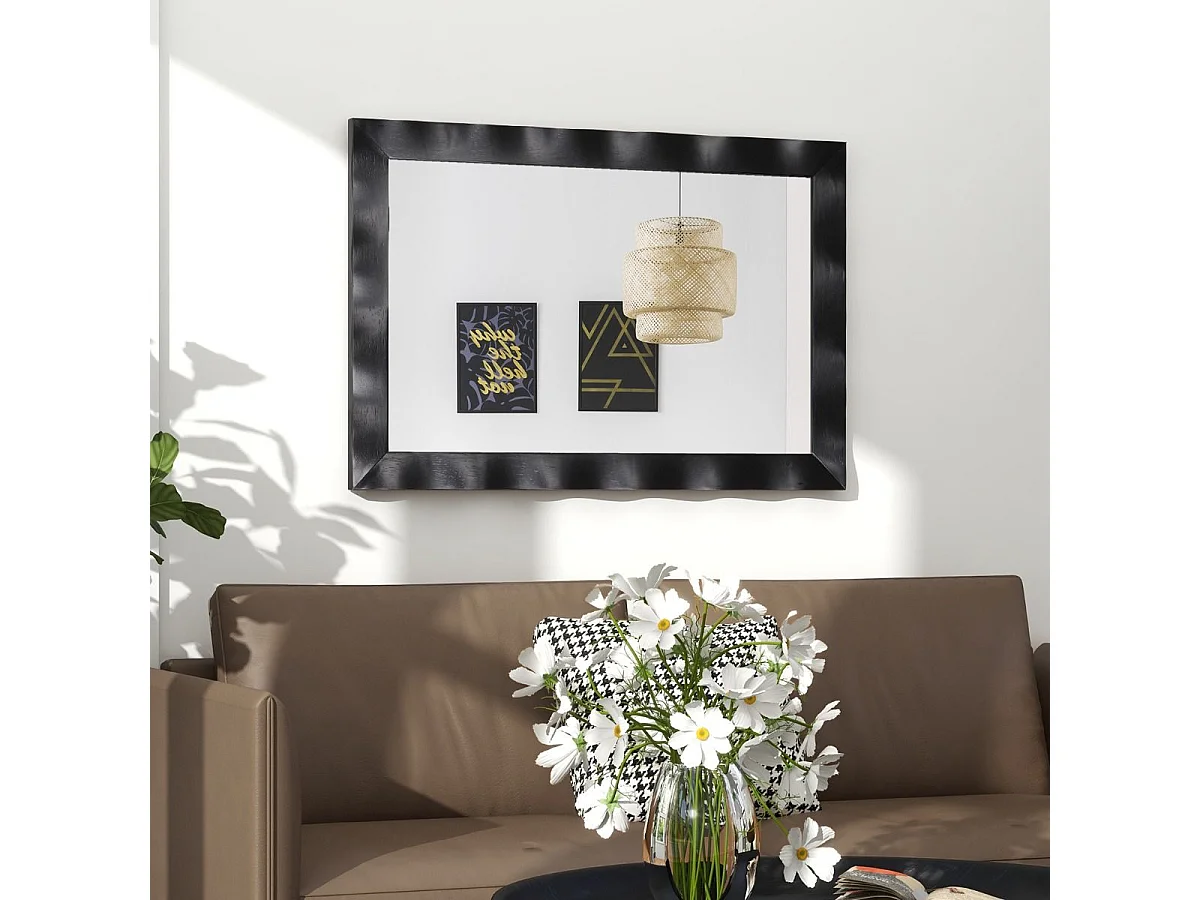106×71,5 cm rechthoekige wandspiegel, rubberhouten frame, grote wandspiegel, verticaal en horizontaal hangend, decoratieve spiegel voor woonkamer, badkamer, slaapkamer (zwart)