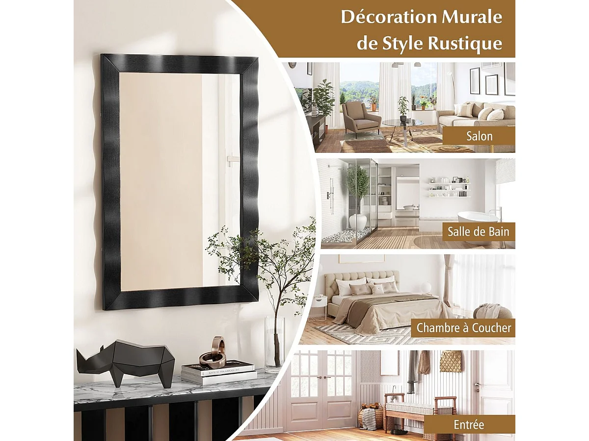 106×71,5 cm rechthoekige wandspiegel, rubberhouten frame, grote wandspiegel, verticaal en horizontaal hangend, decoratieve spiegel voor woonkamer, badkamer, slaapkamer (zwart)