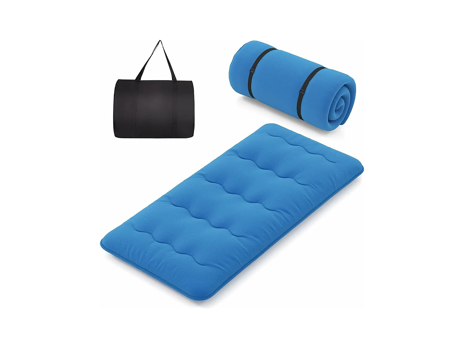 Matelas Futon Portable Pliable, Matelas Futon Japonais 90 x 200 cm, Housse Lavable, Matelas de Sol avec Sac de Transport, pour Le Camping, Les Voyages, d'Invités (Bleu)