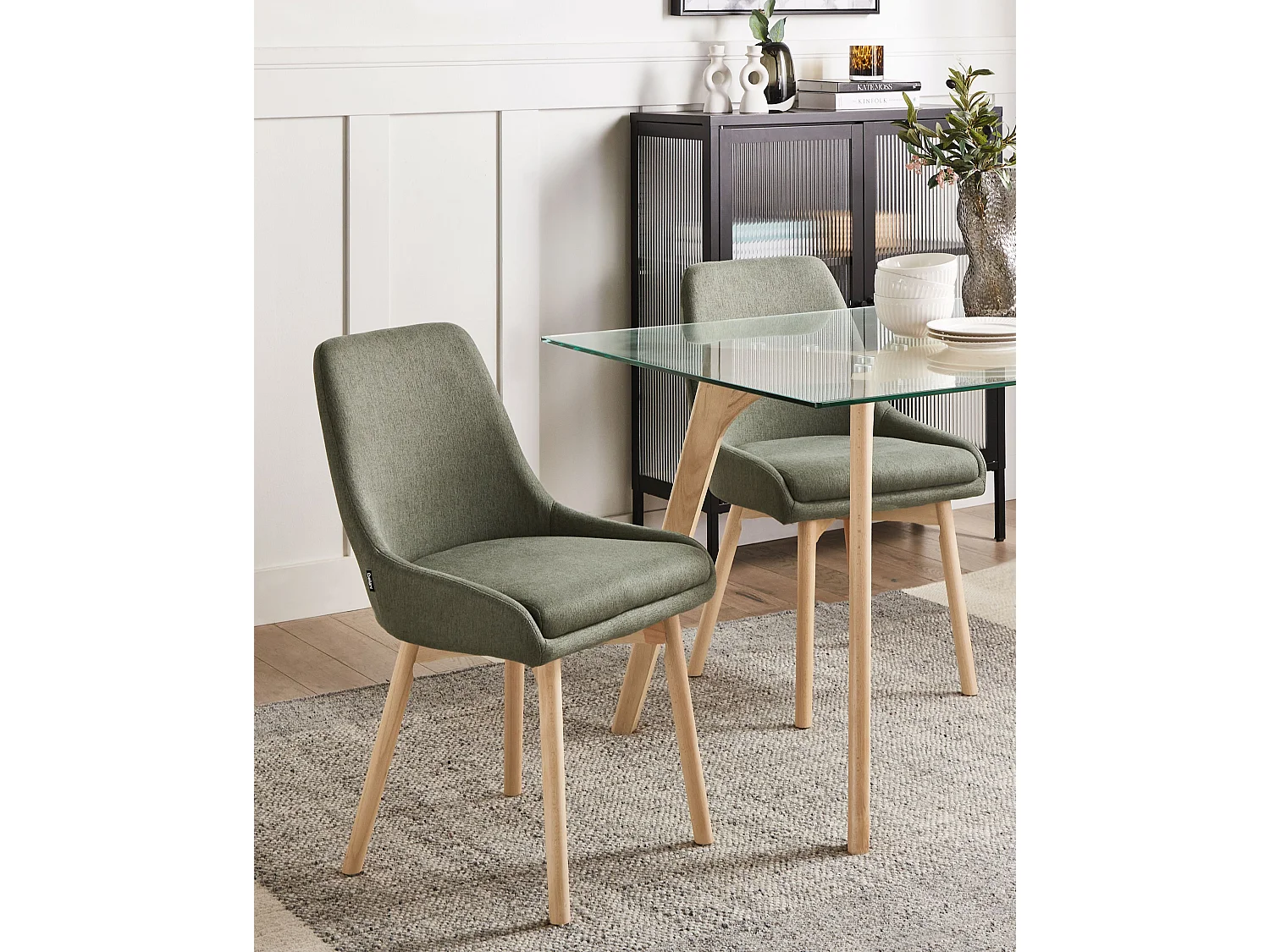 Esszimmerstuhl 2er Set Stoffbezug Grün helle Holzbeine Sitzkissen Melfort