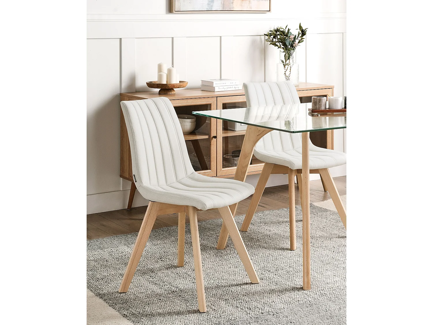 Lot de 2 chaises de salle à manger CALGARY Tissu Blanc cassé