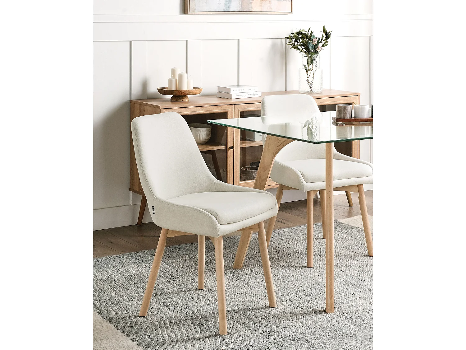Lot de 2 chaises de salle à manger MELFORT Tissu Blanc cassé