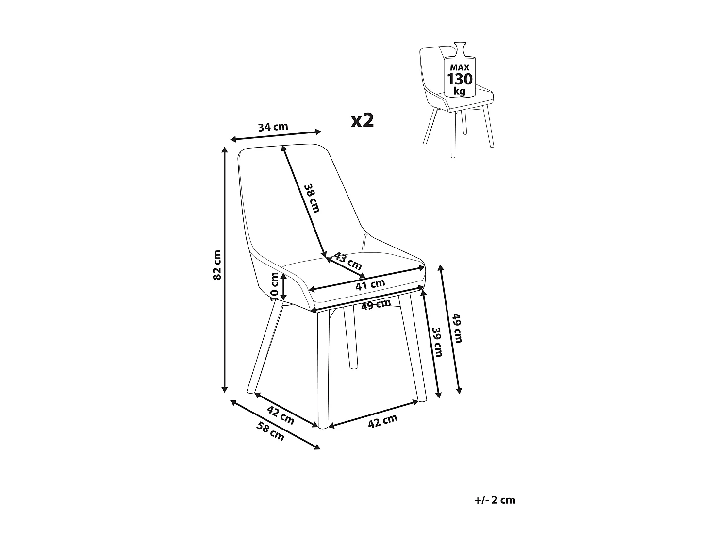 Lot de 2 chaises de salle à manger MELFORT Tissu Blanc cassé