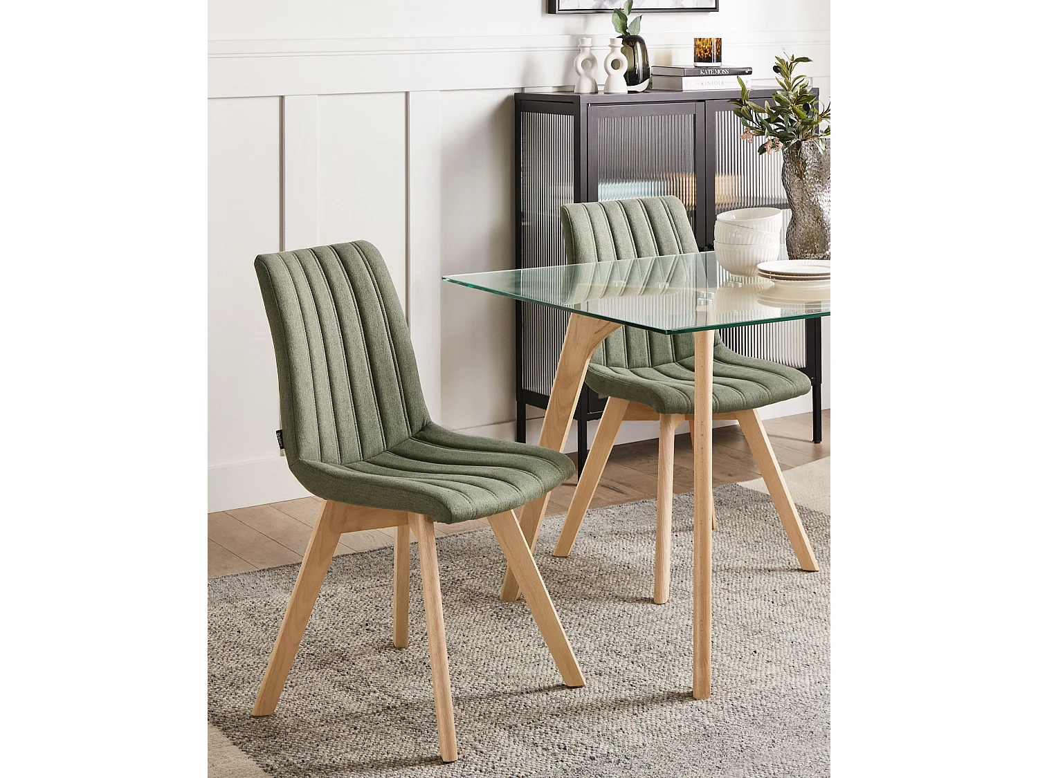 Lot de 2 chaises de salle à manger CALGARY Tissu Vert foncé