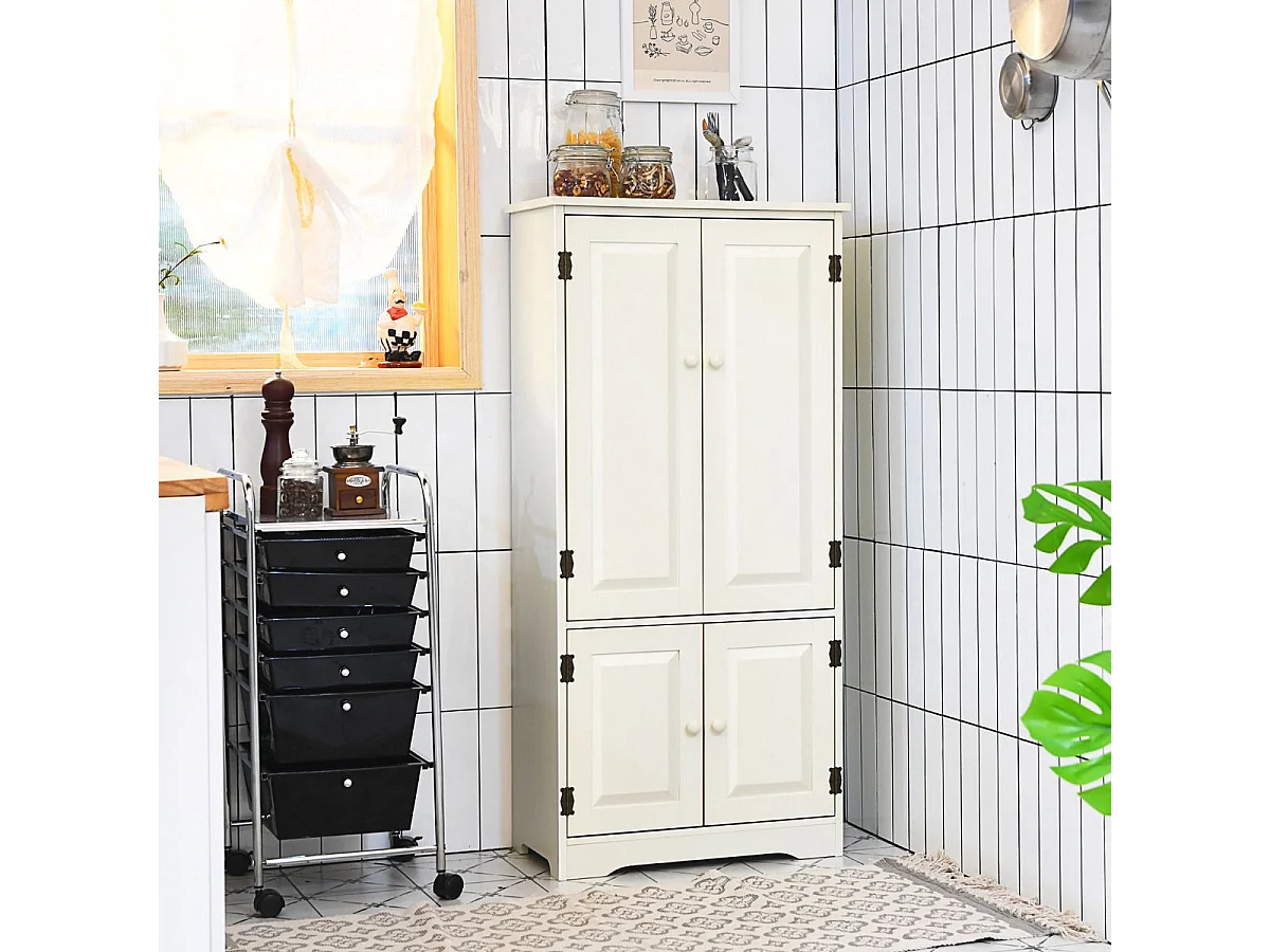Armoire de Chambre avec 2 Porte de Style Vintage avec 2 Etagères Réglables à 5 Positions en MDF Blanc