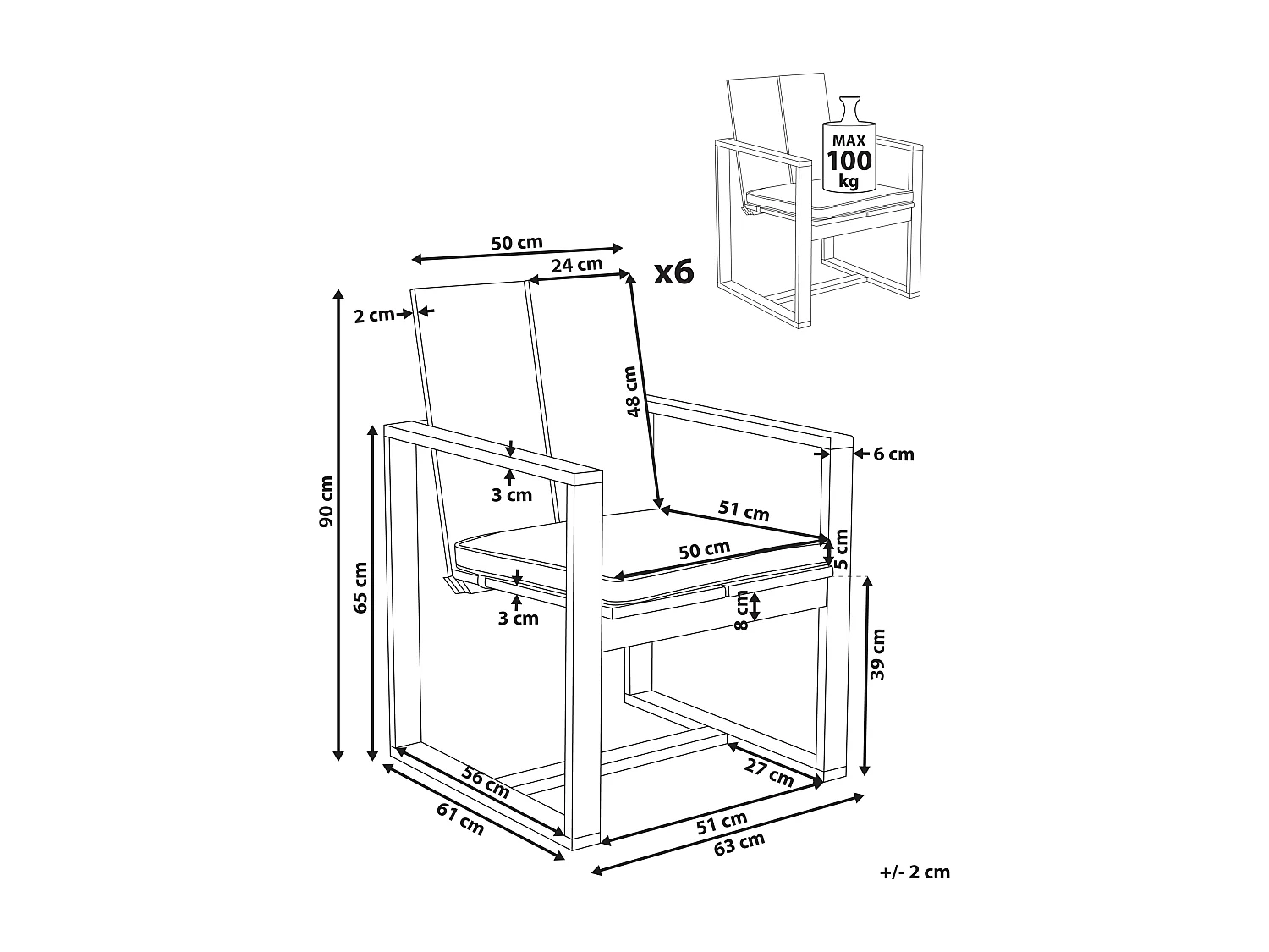 Set di 6 sedie da giardino con cuscini AZZANELLO Legno d'acacia Bianco sporco