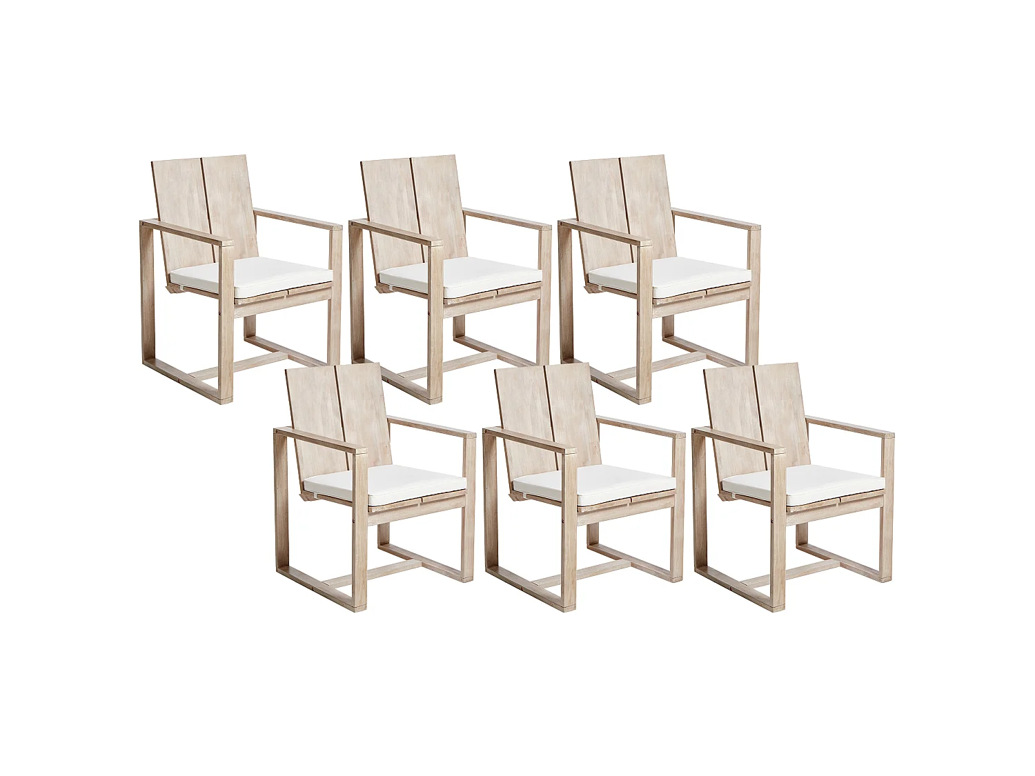 Set of 6 Garden Chairs with Cushions AZZANELLO Acacia Wood Off-White