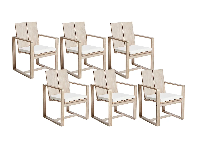 Set di 6 sedie da giardino con cuscini AZZANELLO Legno d'acacia Bianco sporco