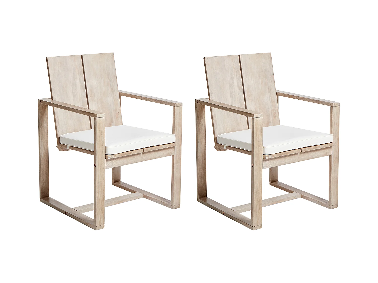 Lot de 2 chaises de jardin avec coussins AZZANELLO Acacia Blanc cassé