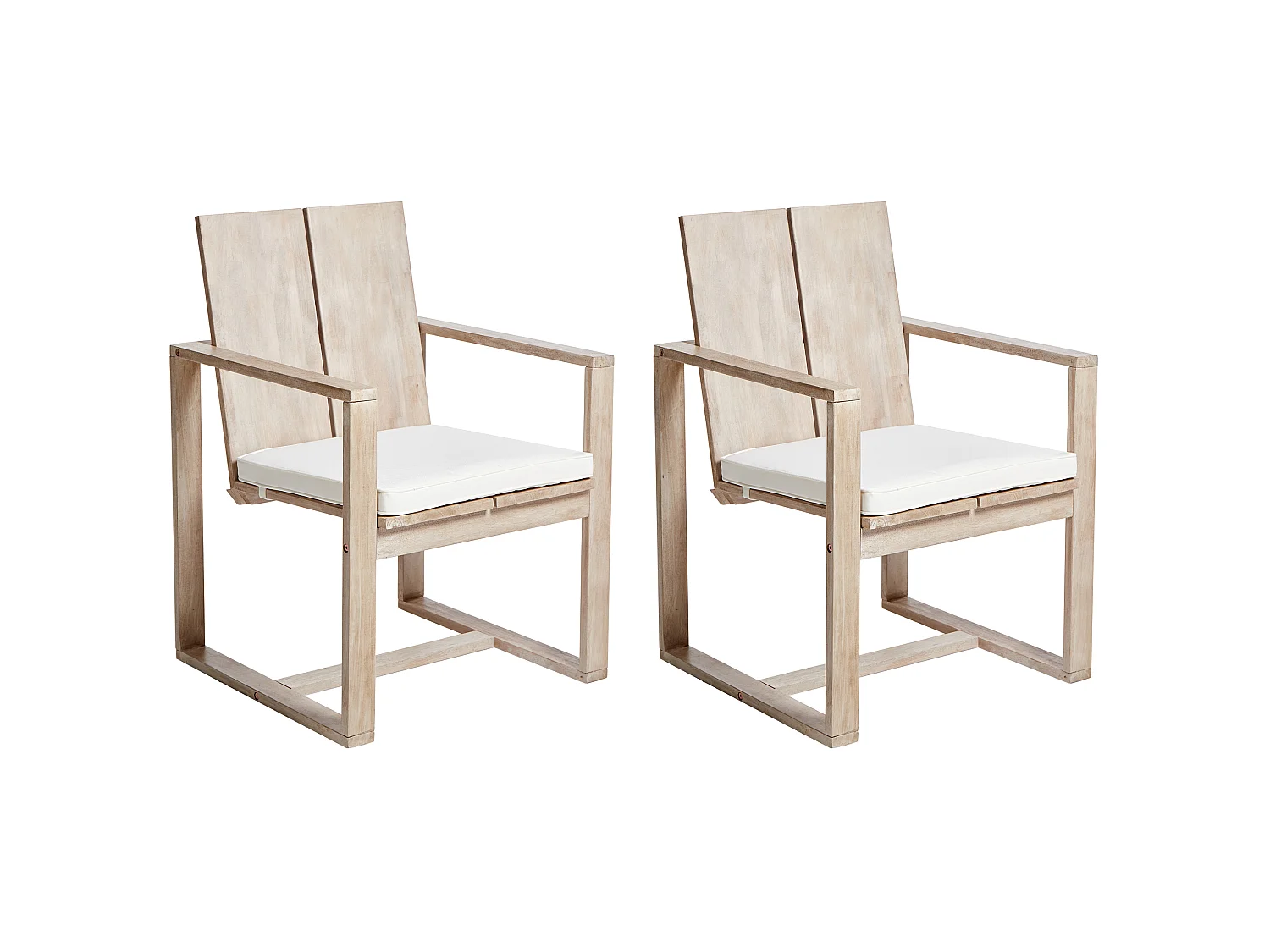 Set of 2 Garden Chairs with Cushions AZZANELLO Acacia Wood Off-White