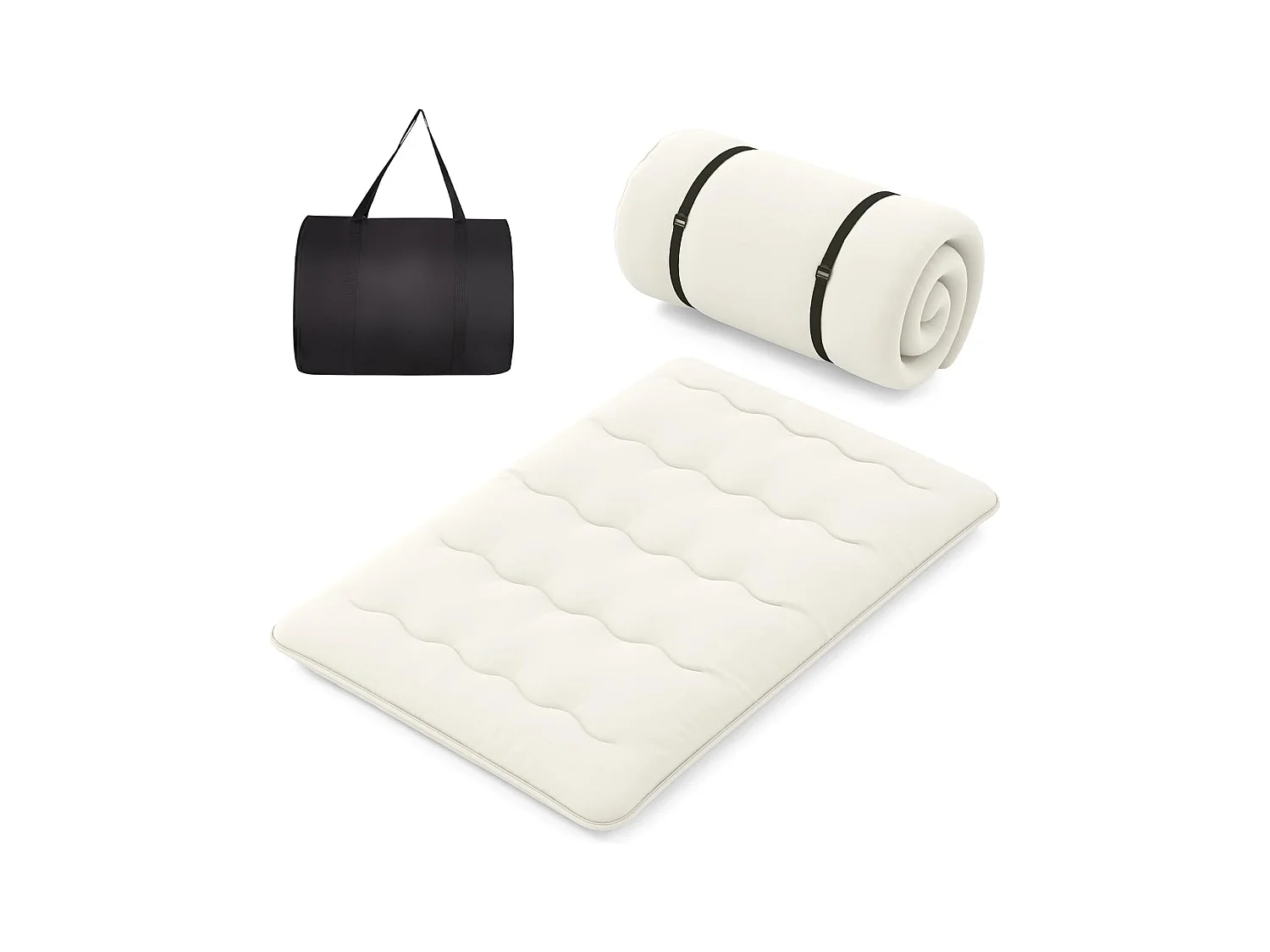 Matelas Futon Portable Pliable, Matelas Futon Japonais 140 x 200 cm, Housse Lavable, Matelas de Sol avec Sac de Transport, pour Le Camping, Les Voyages, d'Invités, Beige
