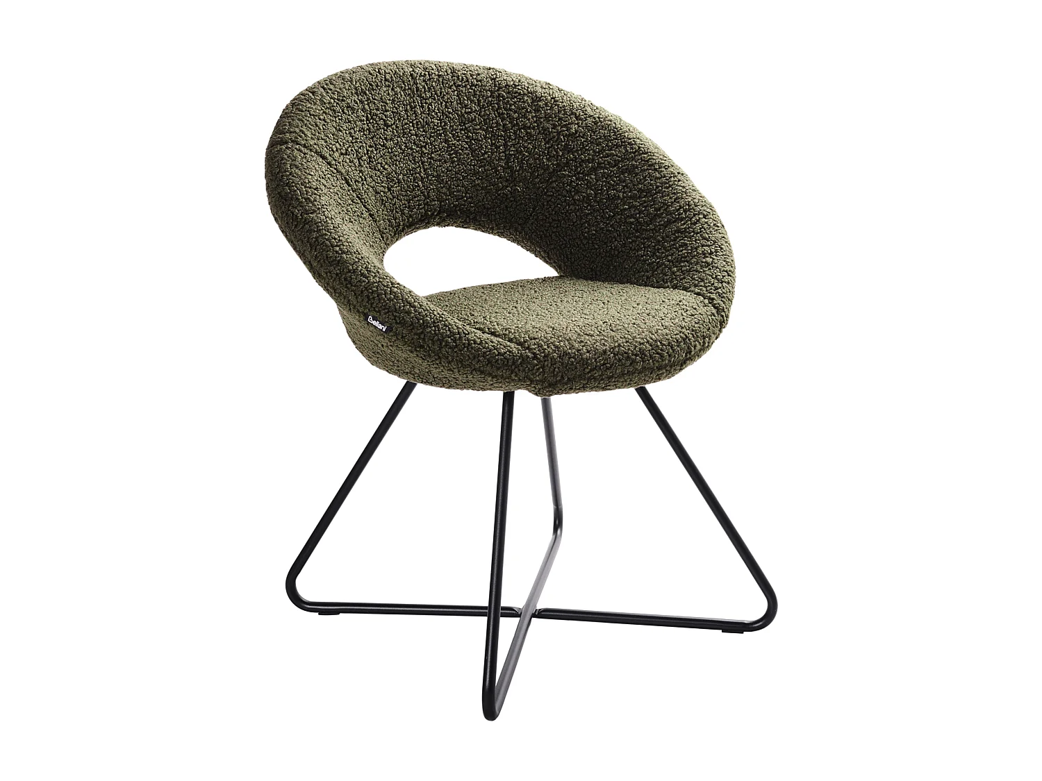 Sessel rund Bouclé grün mit schwarzem Metallgestell Kufen Glamourös Retro Rachel