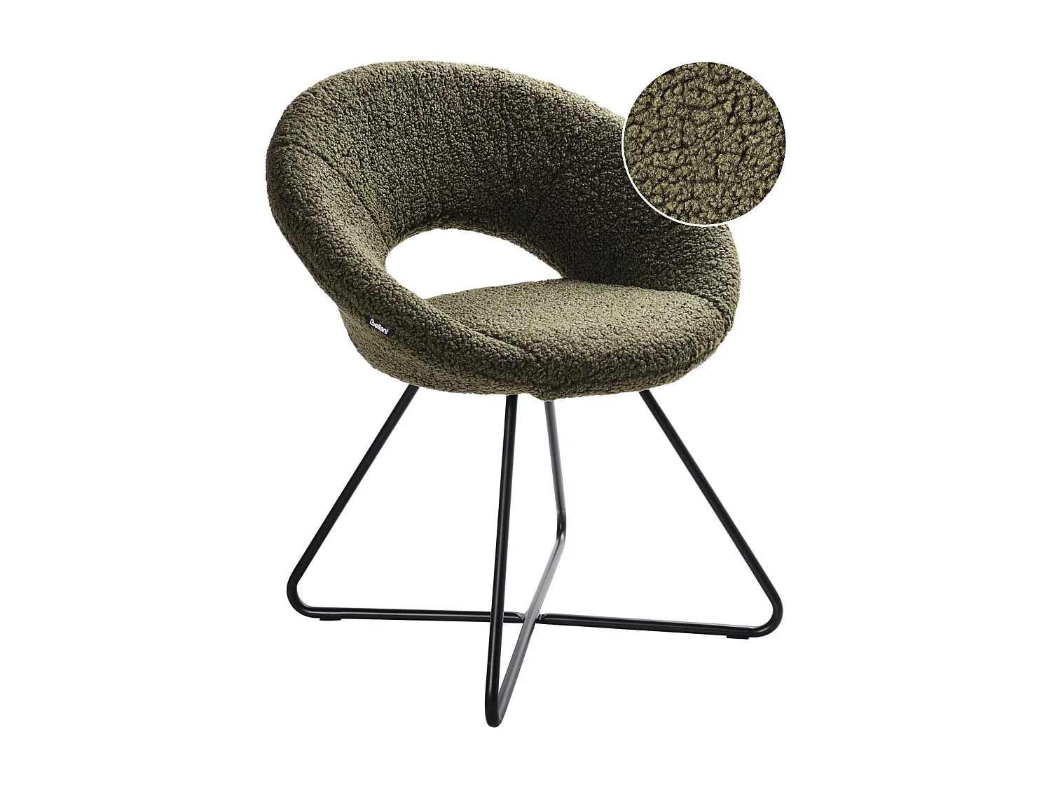 Sessel rund Bouclé grün mit schwarzem Metallgestell Kufen Glamourös Retro Rachel