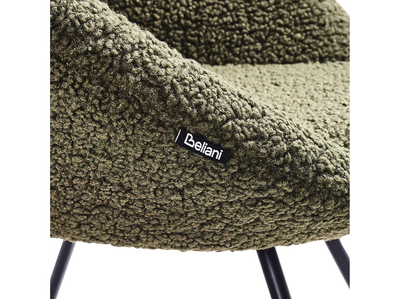 Sessel rund Bouclé grün mit schwarzem Metallgestell Kufen Glamourös Retro Rachel