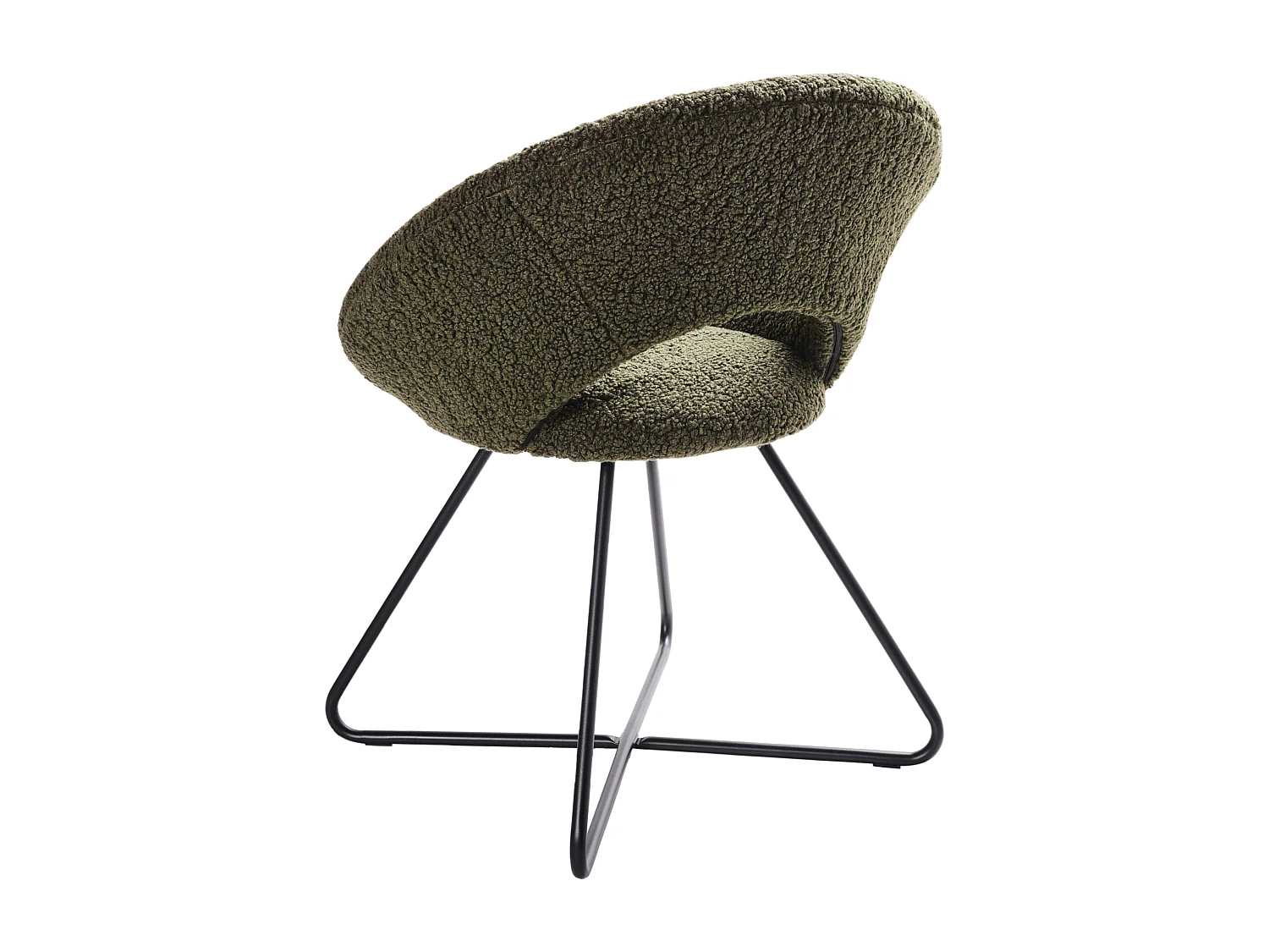 Sessel rund Bouclé grün mit schwarzem Metallgestell Kufen Glamourös Retro Rachel